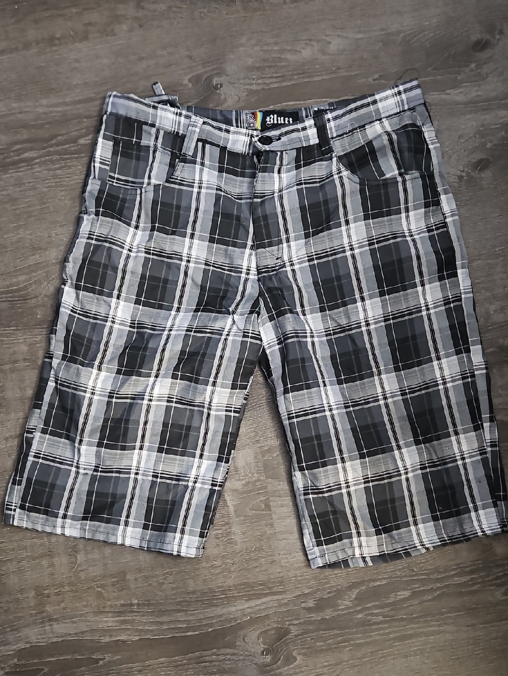Blues Men's Black & White Plaid Flat Front Shorts 2XL